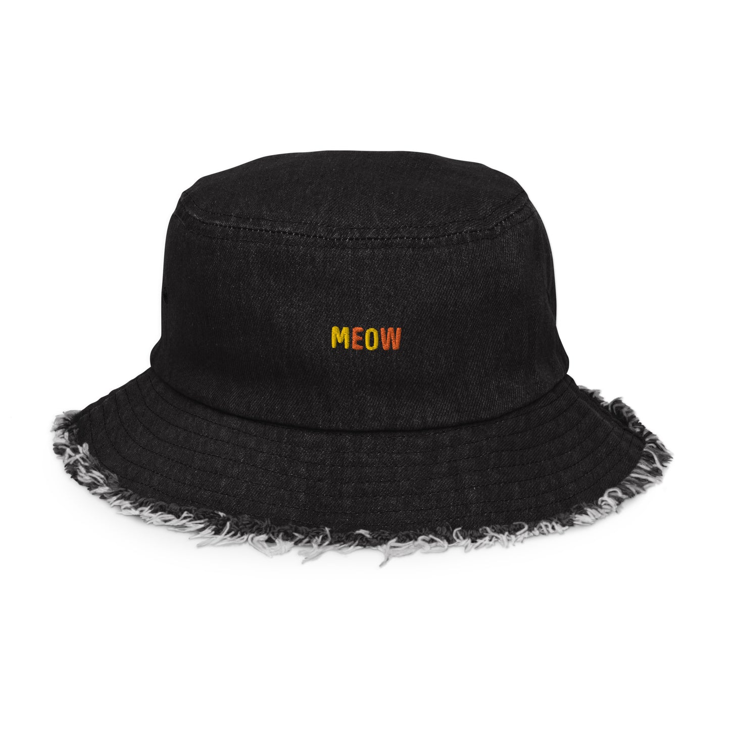 "MEOW" Distressed denim bucket hat