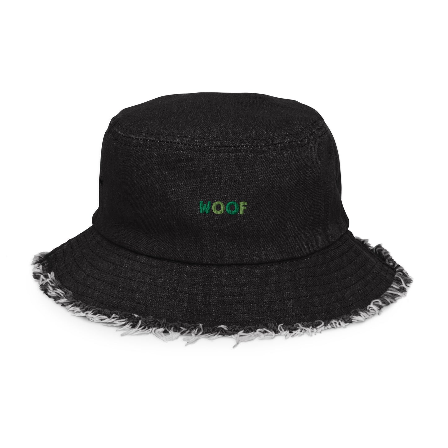 "WOOF" Distressed denim bucket hat