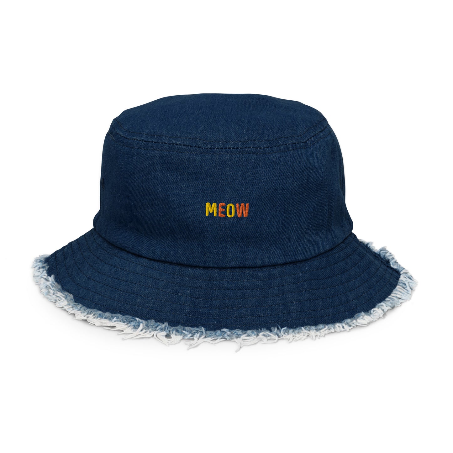 "MEOW" Distressed denim bucket hat