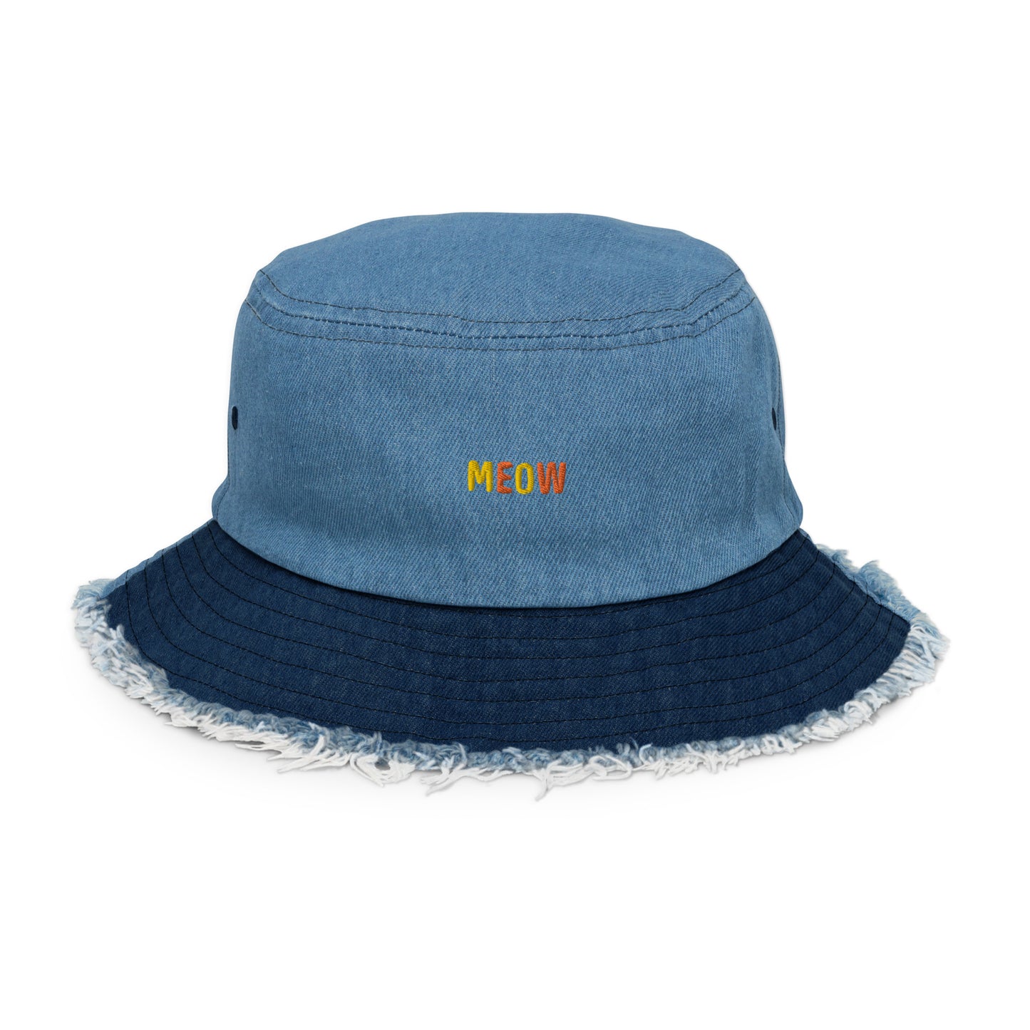 "MEOW" Distressed denim bucket hat