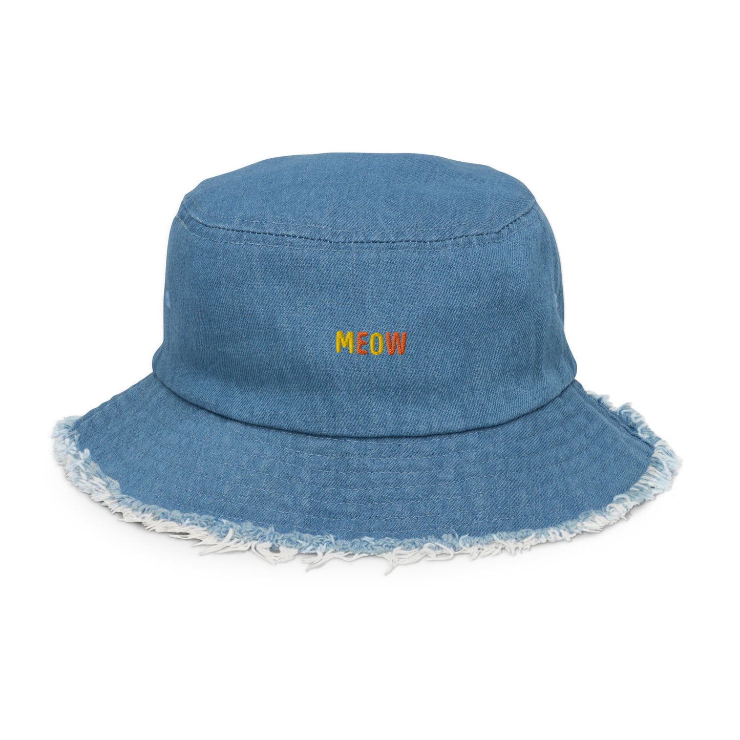 "MEOW" Distressed denim bucket hat